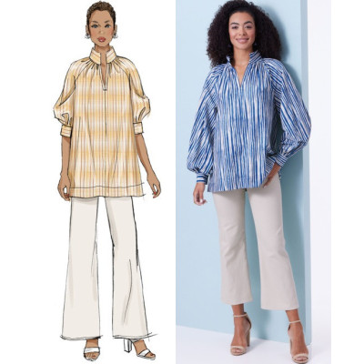 Střih Butterick 6982 volná tunika, džíny, džínové kalhoty