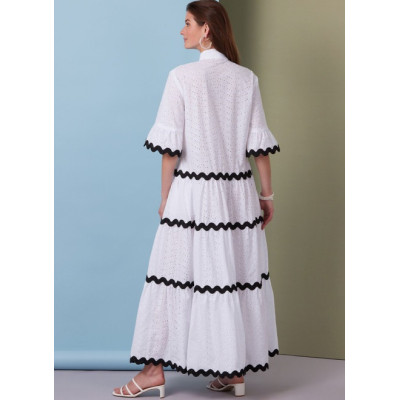 Střih Butterick 6993 dlouhé šaty, volné nabírané šaty, krajkové šaty