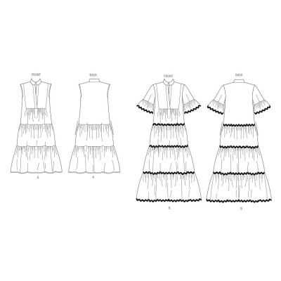 Střih Butterick 6993 dlouhé šaty, volné nabírané šaty, krajkové šaty