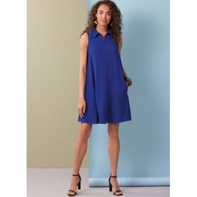 Střih Butterick 6994 dlouhé šaty se skrytým zipem vpředu, volné šaty, košilové šaty