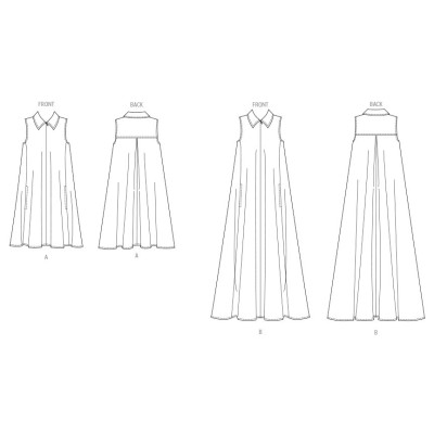 Střih Butterick 6994 dlouhé šaty se skrytým zipem vpředu, volné šaty, košilové šaty