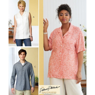 Střih Butterick 6846 unisex košile, košile s krátkým rukávem, košile bez rukávů