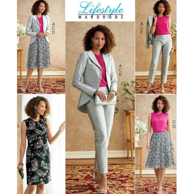 Střih Butterick 6718 sako, kalhoty, top, pouzdrové šaty, zvonová sukně