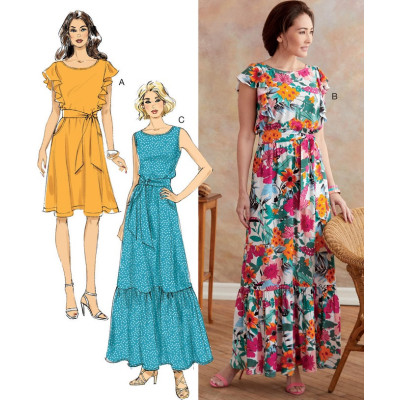 Střih Butterick 6677 šaty s volánky, dlouhé šaty