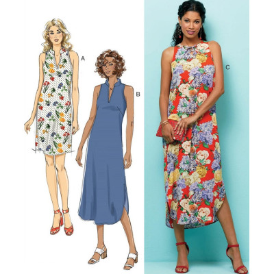 Střih Butterick 6551 rovné šaty se stojáčkem, košilové šaty