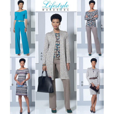 Střih Butterick 6495 overal, šaty, tričko, kardigan, kalhoty