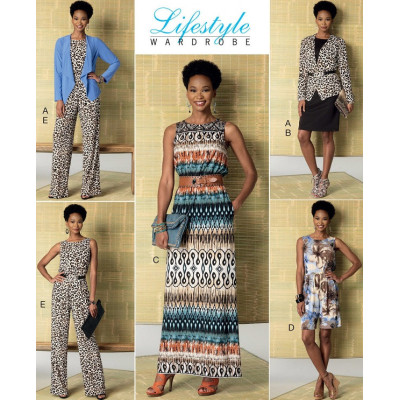 Střih Butterick 6330 šaty bez rukávů s gumou v pase, overal, blejzr