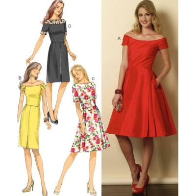 Střih Butterick 6129 krátké plesové šaty, šaty se spadlými rameny