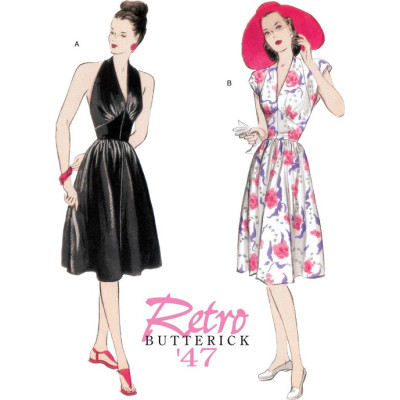 Střih Butterick 5209 Retro šaty za krk