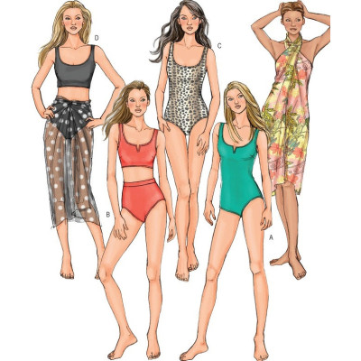 Střih Butterick 4526 jednodílné plavky, bikini, pareo