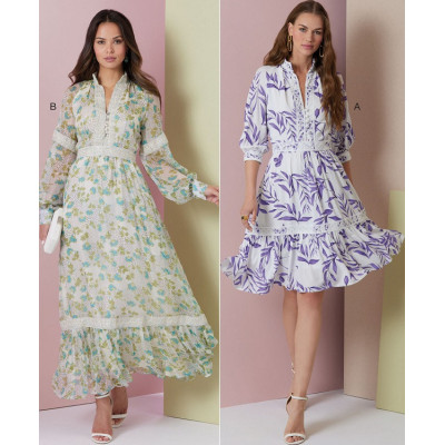 Střih Vogue 2004 halenkové šaty, nabírané šaty, boho šaty