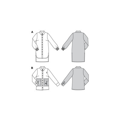 Střih Burda 5800, návod k šití: košile, prodloužená košile, košilová tunika