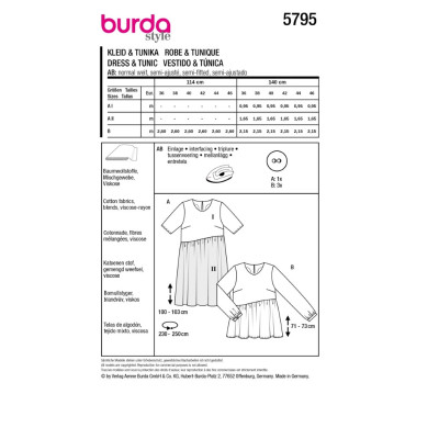 Střih Burda 5795, návod k šití: volné šaty s nabíranou sukní, tunika