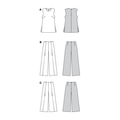 Střih Burda 5793, návod k šití: top bez rukávů, tunika, volné kalhoty se sklady