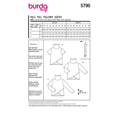 Střih Burda 5790, návod k šití: zavinovací rolák, mikina s rolákem