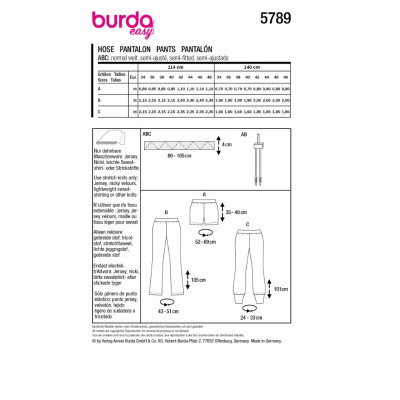 Střih Burda 5789, návod k šití: žerzejové kalhoty, teplákové kalhoty, plyšové šortky