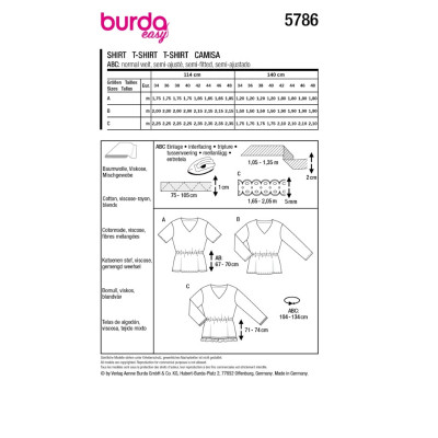 Střih Burda 5786, návod k šití: tričko s gumou v pase