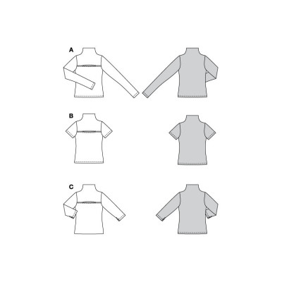 Střih Burda 5774, návod k šití: tričko s průstřihem v dekoltu, tričko s dlouhým rukávem, rolák