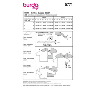 Střih Burda 5771, návod k šití: halenka s výstřihem na zádech, top se zavazováním na zádech
