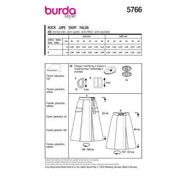 Střih Burda 5766, návod k šití: zavinovací sukně, midi sukně, flanelová sukně, taftová sukně