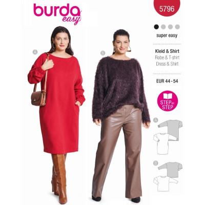 Střih Burda 5796, návod k šití: mikinové šaty, mikina