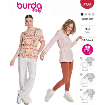 Střih Burda 5786, návod k šití: tričko s gumou v pase