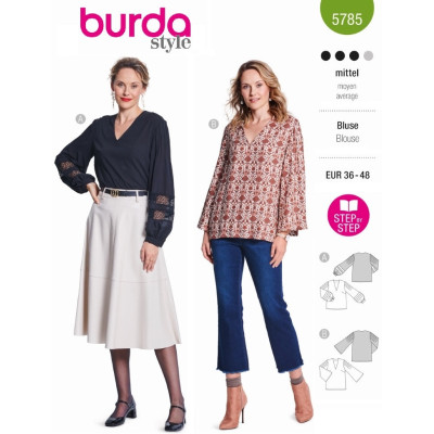 Střih Burda 5785, návod k šití: halenka se skládky