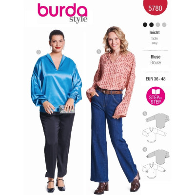 Střih Burda 5780, návod k šití: halenka, hedvábná halenka