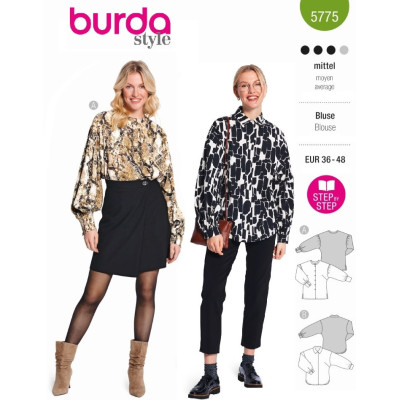 Střih Burda 5775, návod k šití: košile, halenka se skrytým zapínáním