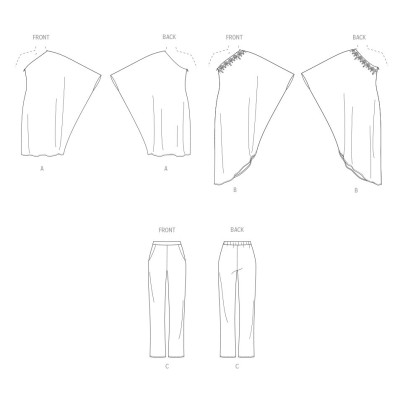 Střih Vogue 2021 šaty na jedno rameno, antické šaty, kalhoty s gumou v pase