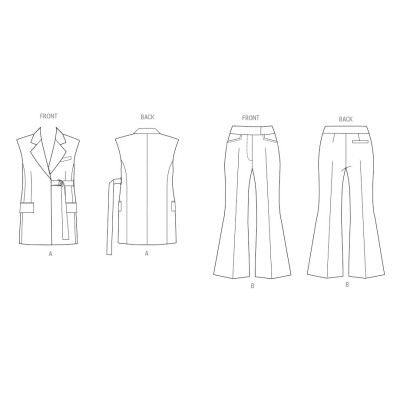 Střih Vogue 2036 vesta, zvonové kalhoty s vysokým pasem