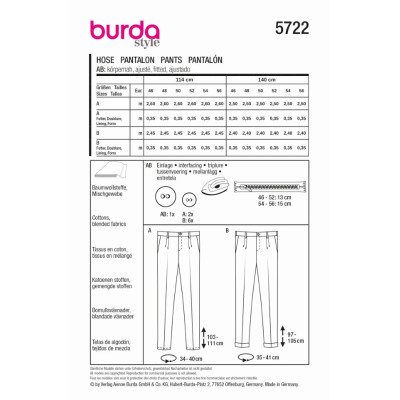 Střih Burda 5722, návod k šití: pánské kalhoty, kalhoty se sklady