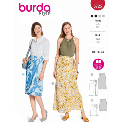Střih Burda 5725, návod k šití: zavinovací sukně, sukně se sklady