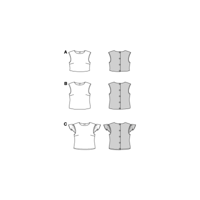 Střih Burda 5727, návod k šití: halenka s propínáním na zádech, top bez rukávů, crop top