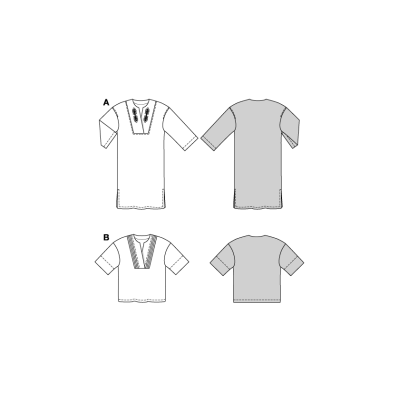 Střih Burda 5733, návod k šití: volné tunikové šaty, halenka s plastronem