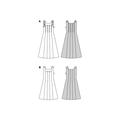 Střih Burda 5736, návod k šití: šaty na ramínka, šaty s rozšířenou sukní, lněné šaty