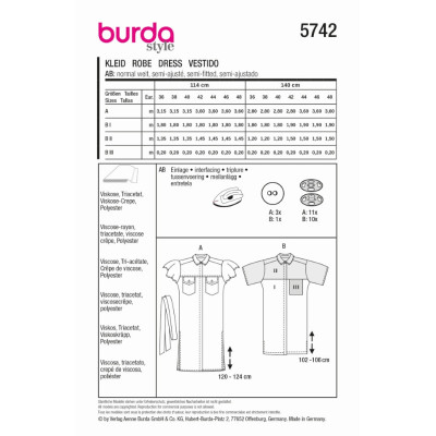 Střih Burda 5742, návod k šití: košilové šaty, sportovní šaty, polo šaty