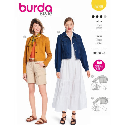 Střih Burda 5749, návod k šití: džínová bunda, kabátek, sako