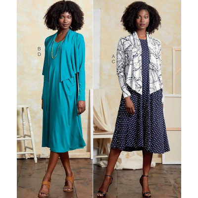 Střih Vogue 9358 tričkové šaty, kardigan