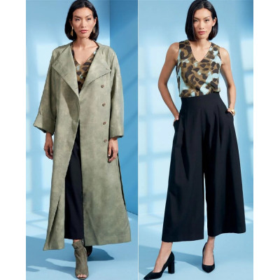 Střih Vogue 1619 kalhoty se širokými nohavicemi se sklady, kabát, oversized kabát, Paco Peralta BARCELONA