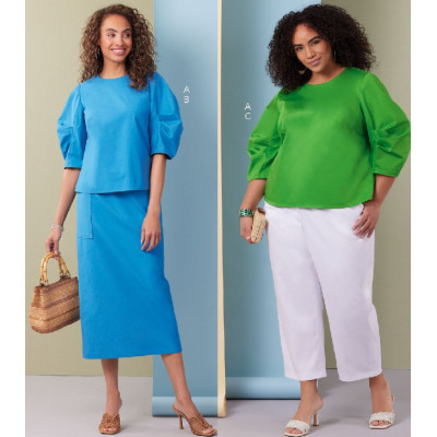 Střih Butterick 7002 top s balonovými rukávy, sukně, kalhoty