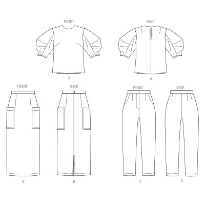 Střih Butterick 7002 top s balonovými rukávy, sukně, kalhoty