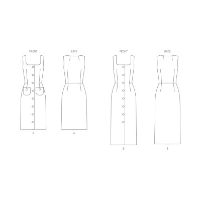 Střih Butterick 7022 propínací šaty bez rukávů, šaty s knoflíky