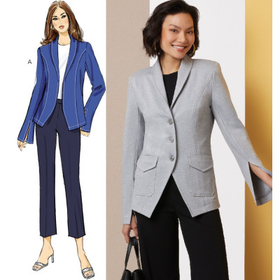 Střih Butterick 7026 sako s rozparky na rukávech, otevřené sako