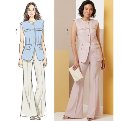 Střih Butterick 7027 vesta a kalhoty s vysokým pasem