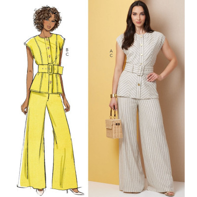 Střih Butterick 7028 propínací top, kalhoty se širokými nohavicemi