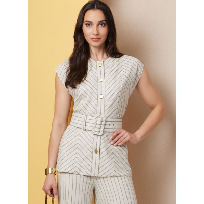 Střih Butterick 7028 propínací top, kalhoty se širokými nohavicemi