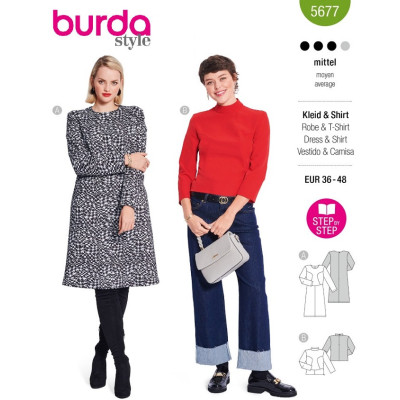 Střih Burda 5677 – áčkové šaty a top se stojáčkem | papírový šicí střih