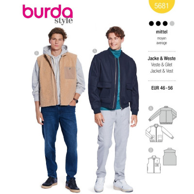 Střih Burda 5681, návod k šití: pánská bunda bluzón na zip, vesta
