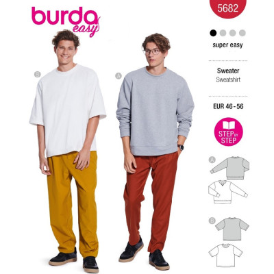 Střih Burda 5682, návod k šití: pánská mikina, pánské splývavé tričko